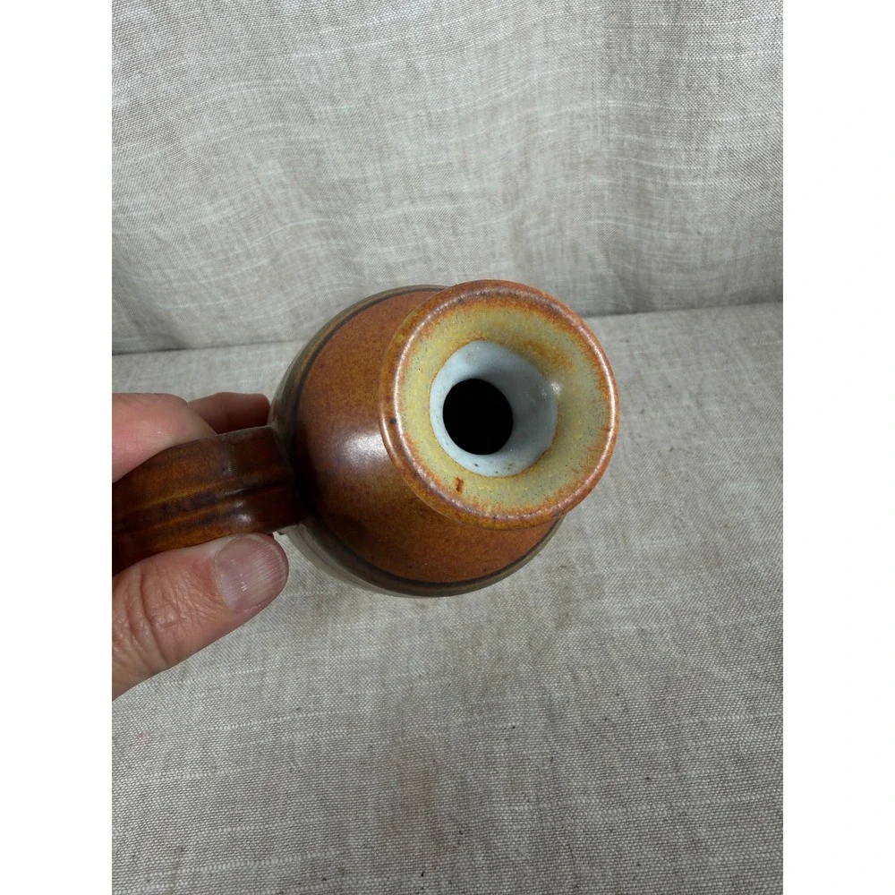 Stearns Pottery Handled Bud Vase Good Vintage Brown Cream Speckled Stoneware Jug